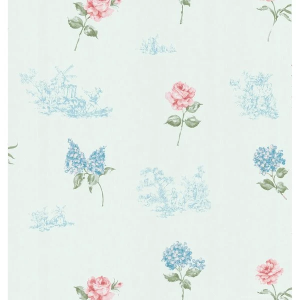Brewster Home Fashions Light Blue Floral Toile Wallpapers ...