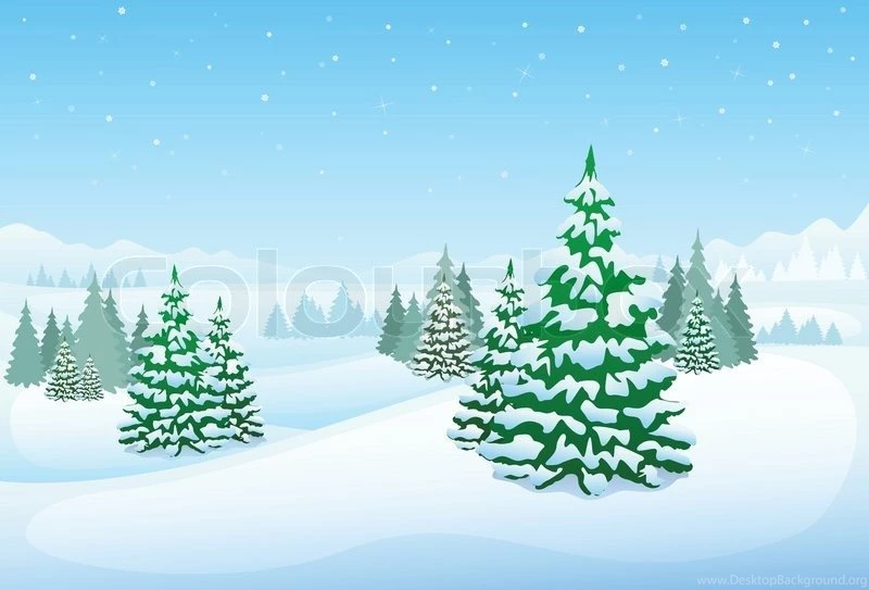 Green, Snowy Forest With Fir trees And Snowflakes."