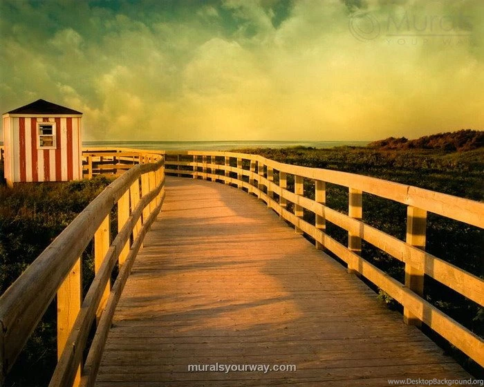 Summer Wall Mural With Bridge Mural Theme Wallpapers Mural Ideas ...