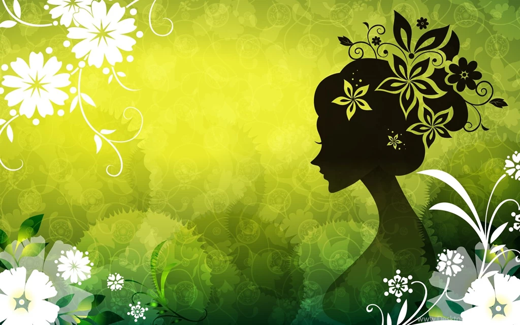 Vector Women Green Flowers Wallpapers