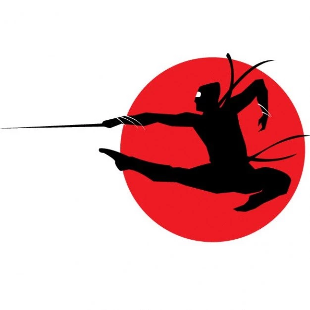 Ninja Silhouette On Red Circle Backgrounds Vector