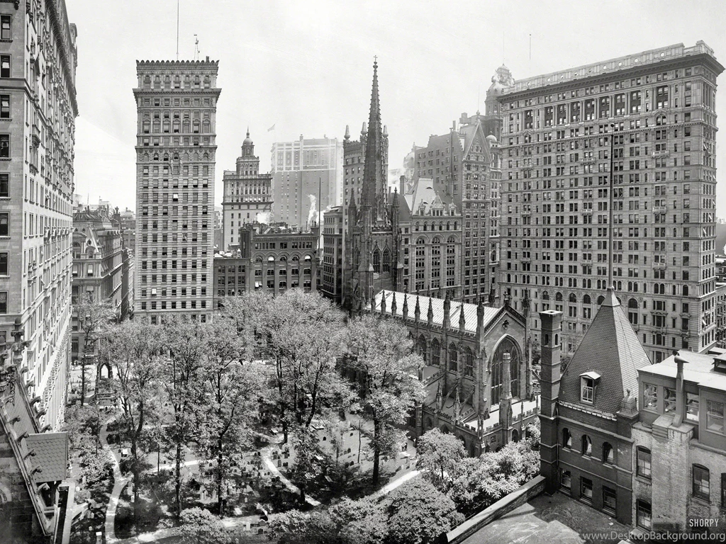 New York Buildings Skyscrapers B W Trees Cemetery Vintage ...