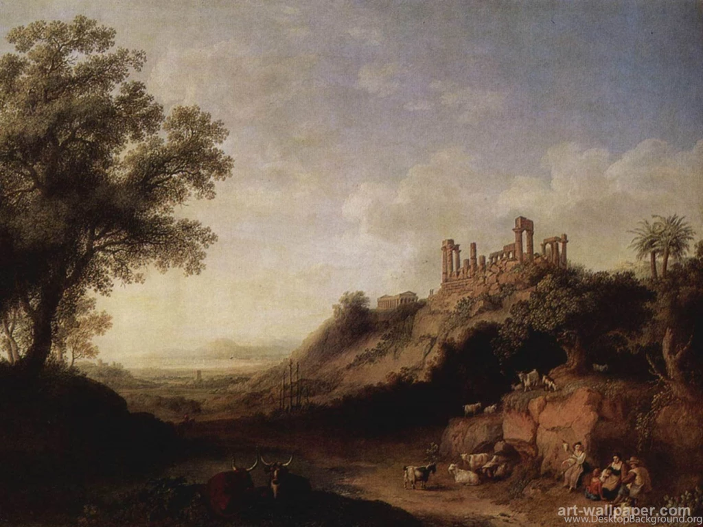 Landscape With Temple Ruins In Sicily , Hackert Jacob Wallpapers