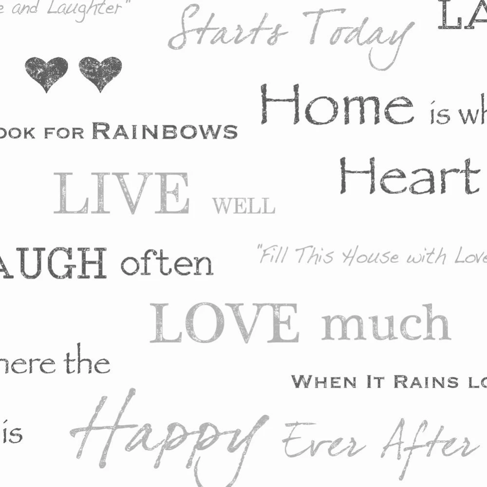 Fine Decor Wall Words Live Love Laugh Feature Wallpapers White Grey ...
