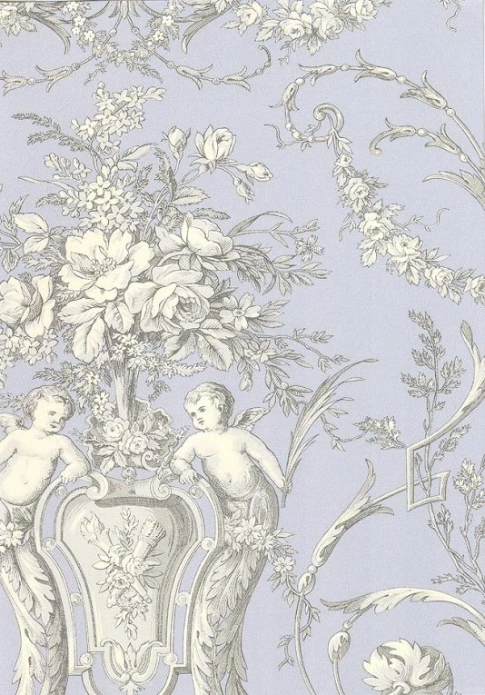 Cherub Toile Wallpapers In Soft Blue