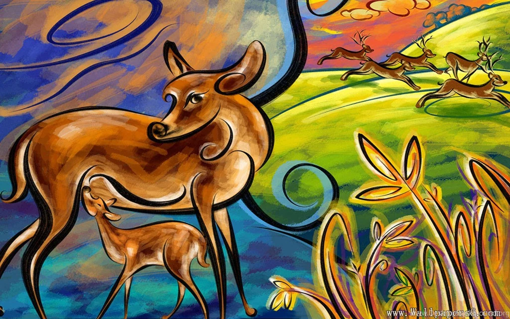Big Deer And Deerlet - Design Wallpapers Free Download ...