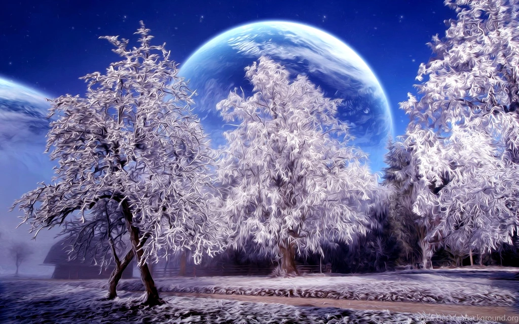 Artistic Winter Wallpapers White Trees And Big Moon