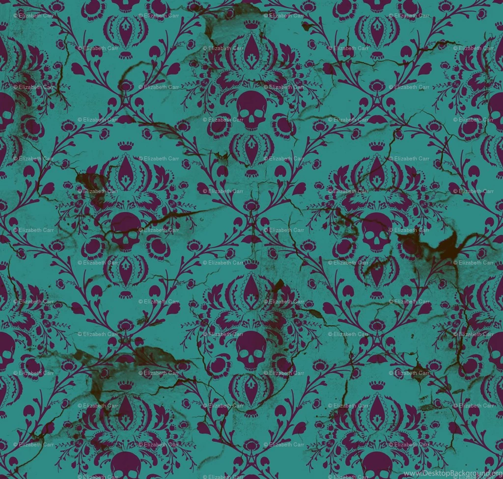 Purple On Teal Damask Skull Distressed Wallpapers Elizabeth ...