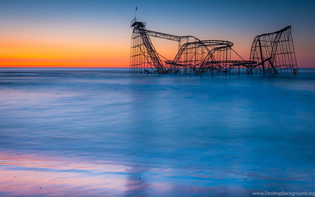 Roller Coaster Ocean Beach Sunset Wallpapers Desktop Background