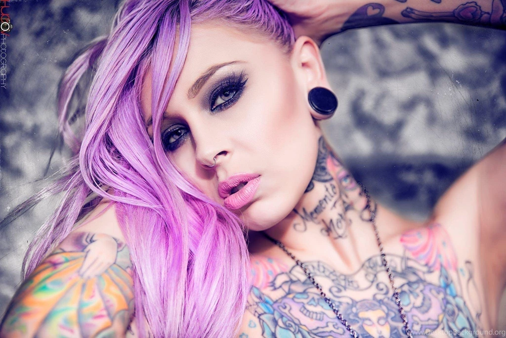 Emily Dearheart Dyed Hair Tattoo Portrait Nose Rings Open Mouth ...