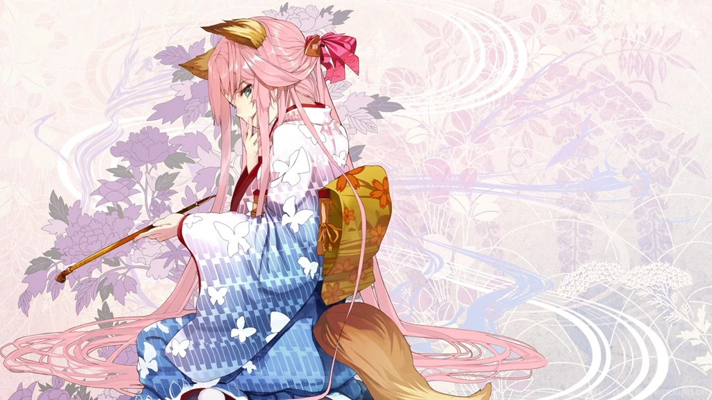 Download Wallpapers 1920x1080 Kitsune, Girl, Kimono, Ears, Tail ...
