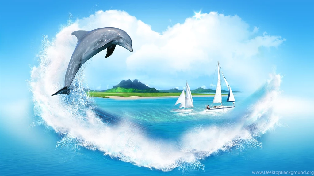 Creative Image, Heart shaped Clouds, Sea, Sailing, Dolphin ...