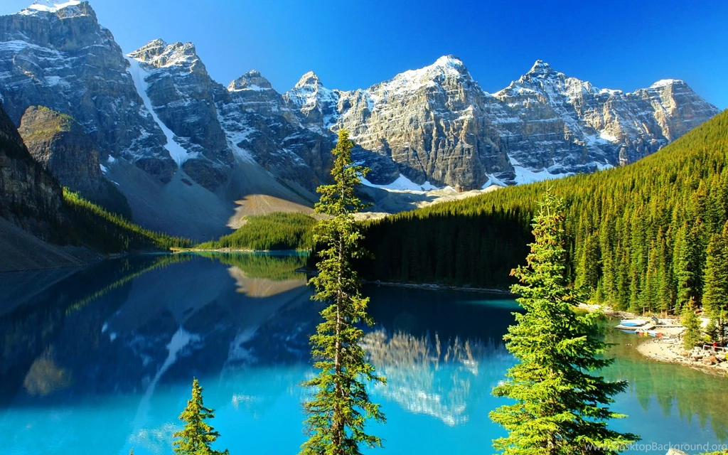 SuperHD.pics: View Of Moraine Lake Cliffs Clear Blue Quiet Boats ...