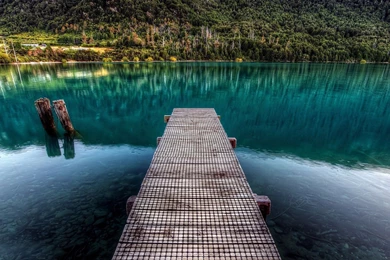 Pier In The Transparent Lake Widescreen Wallpapers