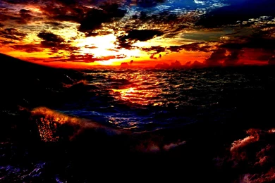Waves Storm Sunset Landscapes