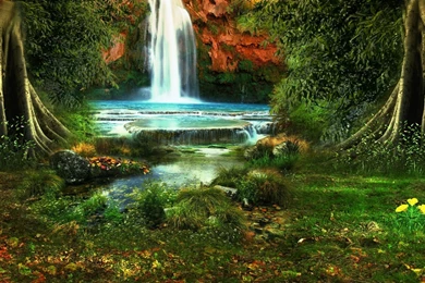 Download Wallpapers 1920x1080 Waterfall, Trees, Vegetation, Nature ...