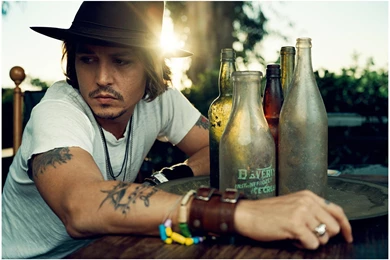 Johnny Depp With Bottles Wallpapers