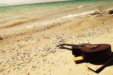 Download Wallpapers 1920x1080 Guitar, Sea, Beach, Music Full HD ...