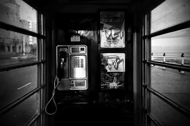 Download Wallpapers 1920x1080 Phone, Booth, Black White, City Full ...