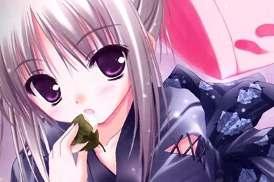Kimono Anime Girl Eating iPhone Wallpapers