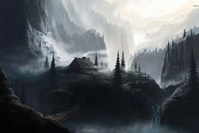Dark Mountain Cabin, House, Bridge, Fantasy, 1920x1200 HD ...
