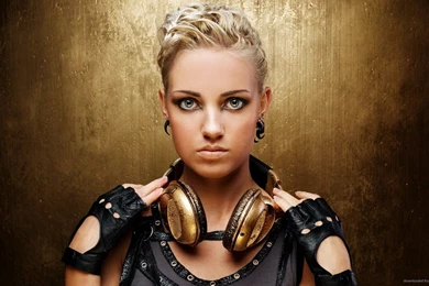 Download 1920x1080 Girl With Golden Headphones Wallpapers