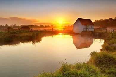 1024x768 House Nature Sunset Wallpapers