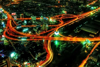 Modern: Night Highways Modern City Lights Wallpaper Backgrounds ...