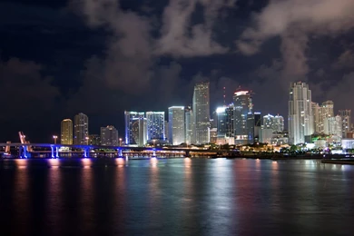 Miami Skyline At Night Wallpaper.