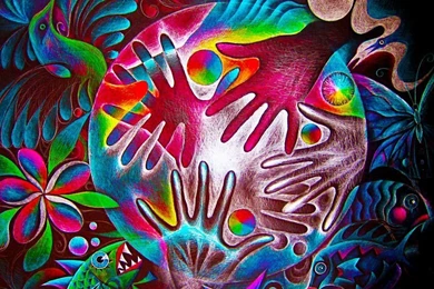 Abstract Hands Fish Psychedelic Artwork Colors