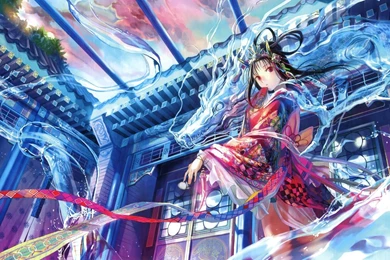Water Dragons Ribbons Fuji Choko Anime Girls Original Characters ...