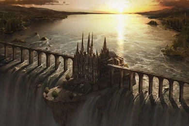 Medieval: Water Chatedral Sunset Fantasy Graphics Waterfall ...