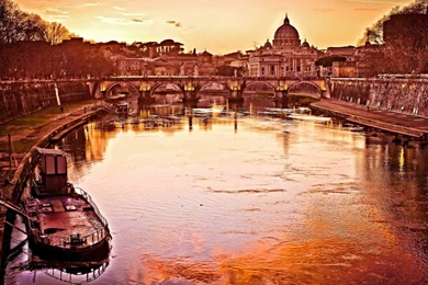 Ancient river tiber rome italy medieval hills grass light ruins town building panorama sun monument roma ancient antique arena roofs colors sky old street ...