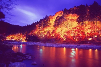 Lights in night autumn landscape Nature Picture