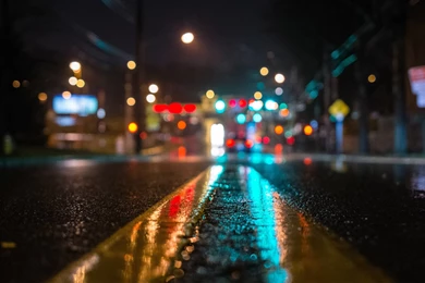 Wet Empty Road At Night Wallpapers