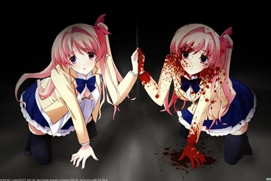 Anime Girl Pink Hair Bloody Scool Uniform Wallpapers