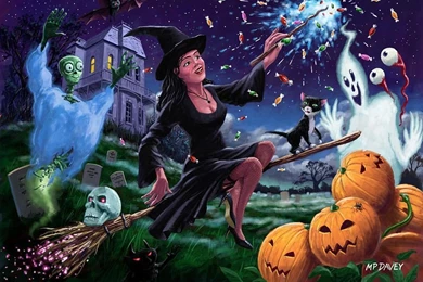 Happy Halloween Witch and pumpkins hd wallpapers.jpg
