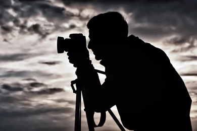 Man Silhouette Photographer Tripod Camera Backgrounds Sky Clouds ...