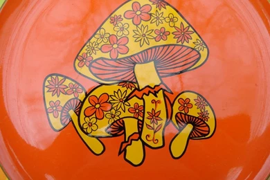 VTG 1970s Mushroom Orange & Yellow Takahashi TRAY Flower Power ...