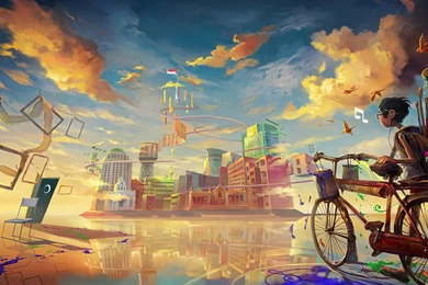 Art paint wallpaper boy bicycle city drawing paint art wallpaper hd.jpg