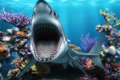 Sharks: Old Big Mouth Great White Shark Fishtank Dfun Coral Fish ...