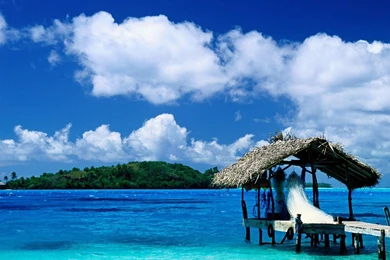 Desktop Wallpapers » Natural Backgrounds » Thatched Hut, Bora Bora ...