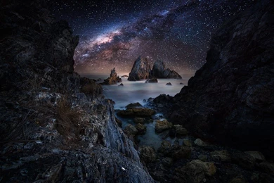 Nature, Landscape, Coast, Tunnel, Sea, Milky Way, Sky, Starry ...