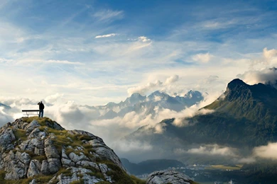 Bench On The Mountain Top Wallpapers Nature Wallpapers