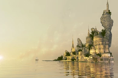 Artwork Boats Islands Landscapes Sea Wallpapers (