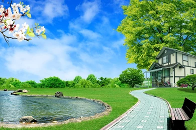Wallpapers: House And Pond Wallpapers