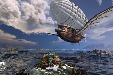 Steampunk Airship 壁紙画像 PCHDWallpaper.com : PCHDWallpaper.com