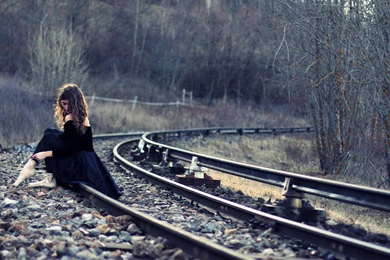 Download Girl Sitting On Train Tracks Wallpapers 3D