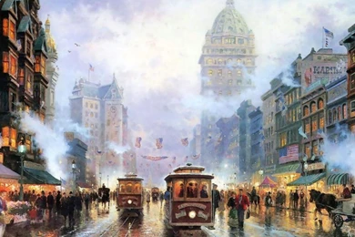 Wallpapers Thomas Kinkade Christmas San Francisco Market Street ...