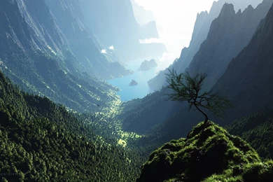 Digital Art, Valley, Digital Blasphemy, Nature, Landscape, Trees ...